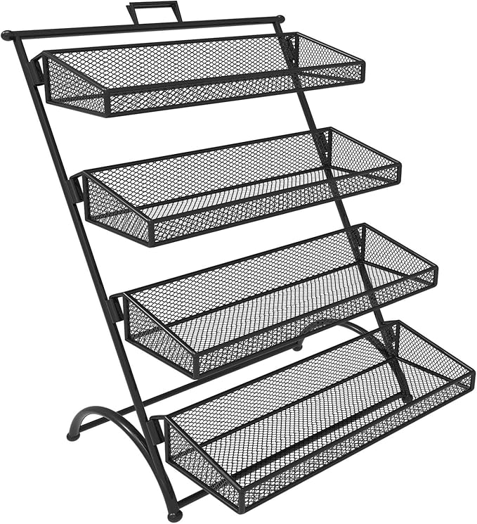 Metal Snack Display Stand Candy Rack, 4 Tier Snack Basket Retail Table Chip Holder, Countertop Concession Stand Snack Organizer, for Office/Pantry/Kitchen/Stores