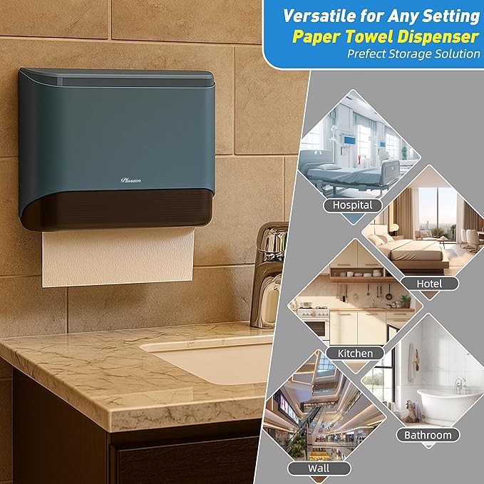 Commercial Paper Towel Dispenser Wall Mount with Lock 1 Pack,Universal Multifold Tri Fold Paper Hand Towel Holder,Compact Toilet Tissue Dispensers for Bathroom Kitchen Office (Cyan)