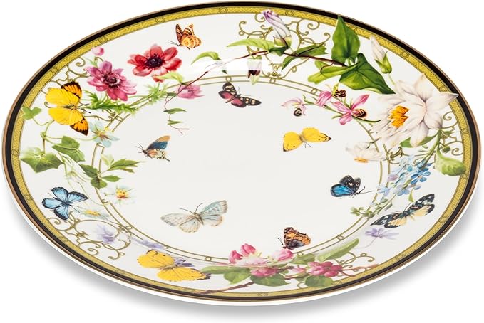 Abbott Collection Butterfly Garden Cake Plate - Bone China, White/Green (7.5"D)