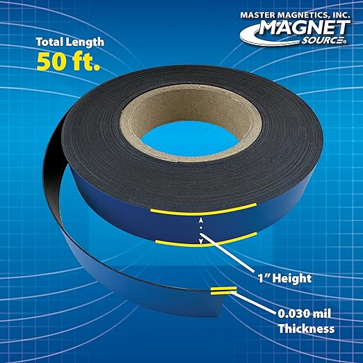 Master Magnetics Magnetic Labeling Strip with Blue Vinyl Surface - 1/32" Thick, 1" Height, 50 Feet, 1 Roll, ZGN03040B/WKS50