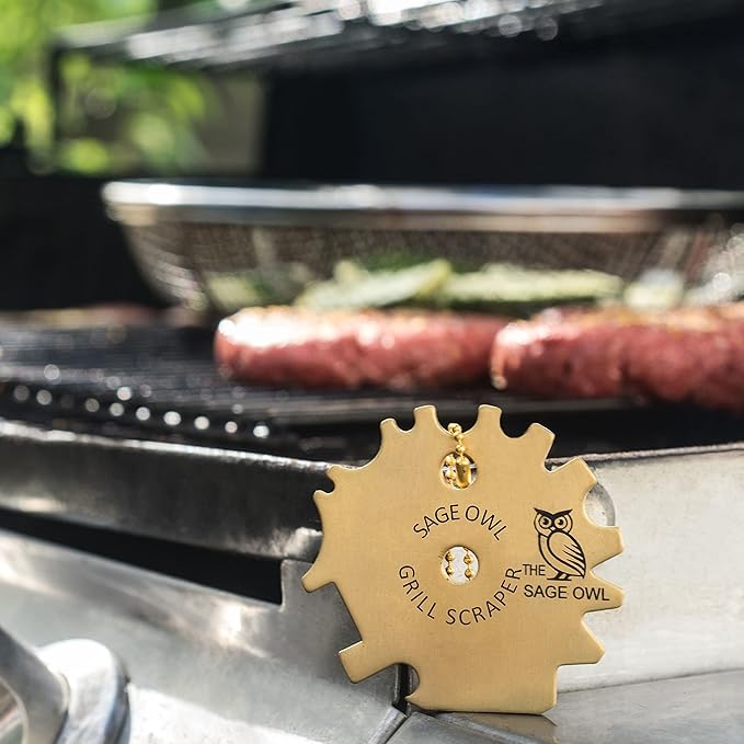 Sage Owl Bristle-Free Brass BBQ Grill Scraper – Safe Grill Cleaner for Outdoor, Porcelain, and Smoker Grills – Kitchen Gadgets, Barbecue Grilling Tools - Unique Gifts for Men Who Have Everything