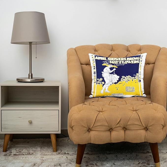 3dRose April Showers Bring May Flowers Blue and Yellow Song Sheet cover - Pillow Case, 16 by 16-inch (pc_170213_1)