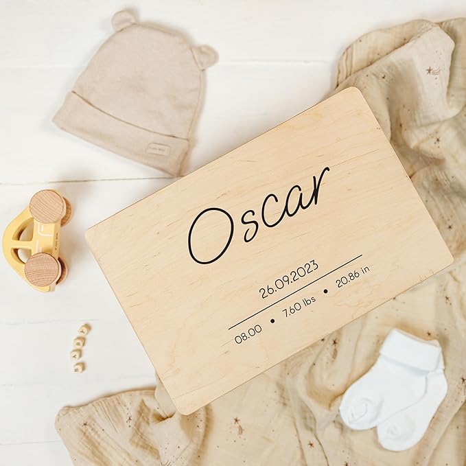 Creative Deco Personalized Wooden Storage Box | Modern, Beige | 11.8 x 7.87 x 5.51in | Hinged Lid, Engraving | Gift Box, Keepsake Chest