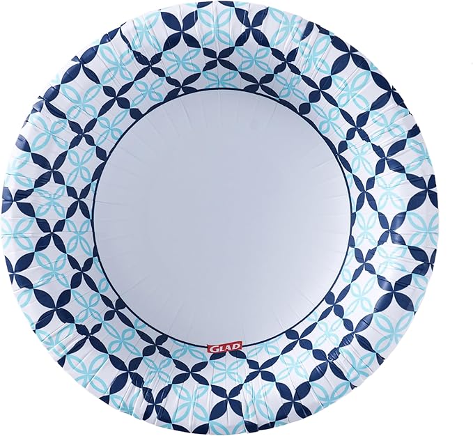 Glad Round Disposable Paper Bowls, Blue Happy Daisies Design, 16 Oz, 50 Count – Soak-Proof & Cut-Resistant – For Soup, Cereal, Salads & Everyday Use