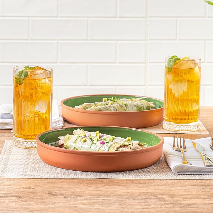 Restaurantware-Terra Tek 34 Ounce Terracotta Cazuelas, 2 Green Glazed Clay Pots For Cooking - Oven-Ready, Microwavable, Terracotta Serving Pots, Dishwashable, For Cooking And Serving