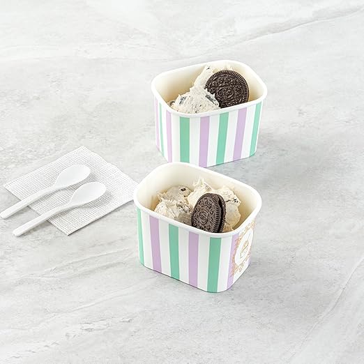 Coppetta 12 Ounce Dessert Cups, 50 Greaseproof Ice Cream Cups - Lids Sold Separately, For Hot And Cold Foods, Purple And Blue Stripe Paper Yogurt Bowls, Disposable, Sturdy - Restaurantware