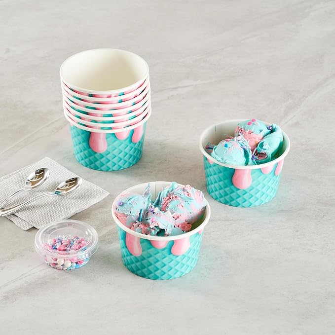 Restaurantware Ice Cream Cups 200 Pack of 8 oz Leak-Resistant Disposable Dessert Bowl Frozen Yogurt Cup Round Paper Container For Cold And Hot Desserts