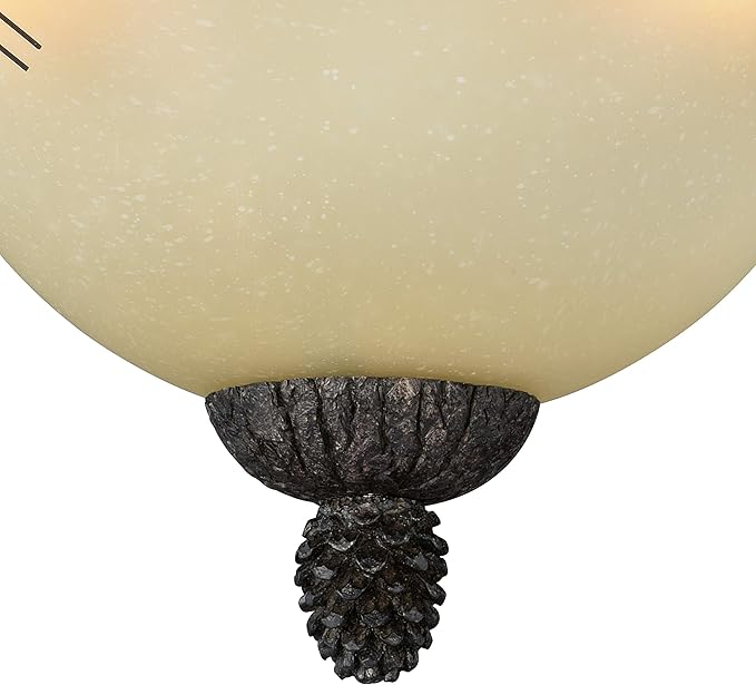 VAXCEL Sierra 18-in W Bronze Rustic Pinecone Bowl Semi Flush Mount Ceiling Light Cream Glass