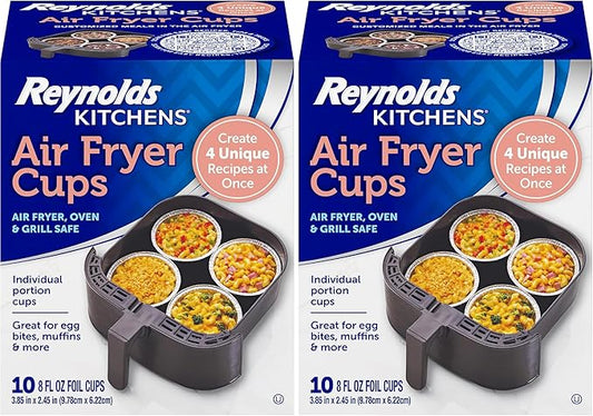 Reynolds Kitchens Air Fryer Cups, Easily Cook Individual Air Fryer Food and Non-Traditional Foods, Great for Meal Prepping and Picky Eaters, Oven-Safe and Grill-Safe, 20 Pack, 8 fl oz.