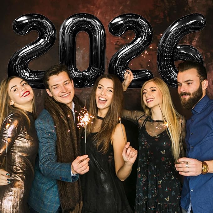 40 Inch 2026 Balloons Black, Number Balloons 40 Inch, New Years Balloons for 2026 New Years Graduation Decorations Home Office Decoration