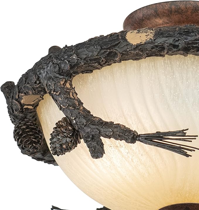 VAXCEL 2L LED Bronze Rustic Pinecone Wood Semi Flush Ceiling Light or Fan Light Kit