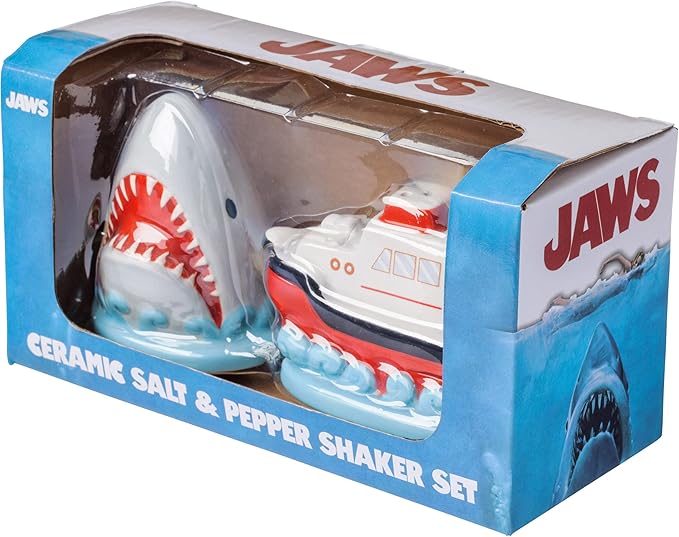 Silver Buffalo Jaws Shark Breach and Orca 2pc Ceramic Salt and Pepper Shaker