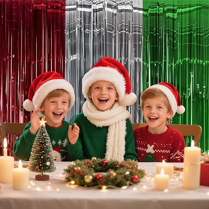 OHOME Christmas Party Decorations - Christmas Decorations | Red Green Silver Backdrop Banner for Wall Door | Xmas Birthday Party Favors Supplies Indoor Outdoor - Navidad Photo Booth Props for Home