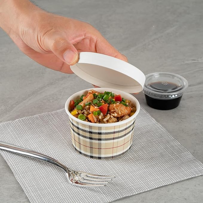 Restaurantware Coppetta 5 Ounce Dessert Cups, 200 Disposable Ice Cream Cups - Lids Sold Separately, Sturdy, Plaid Paper FroYo Bowls, For Hot And Cold Foods, Perfect For Gelato Or Mousse