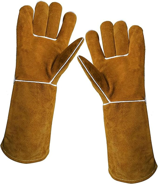 Heat Resistant Gloves for Grill BBQ,Long Sleeve Grill Gloves for Baking,Oven,Fireproof, Stove,Welder,Welding,Fireplace (l-Brown)