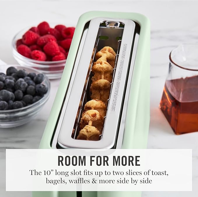 Martha Stewart 2 Slice Long Slot Toaster, Extra Wide for Sourdough & Bagels, 10 Setting Shade Control, Removable Crumb Tray, Self-Centering Design, Defrost/Reheat, Cancel, Slim Space-Saving, Honeydew