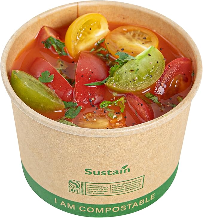 Restaurantware Paper Soup Containers 25 Pack Of 8 oz Disposable Kraft To Go Hot Soup Serving Bowls BPI-Certified Compostable Leakproof Stackable Food Containers For Noodles, Pasta And Desserts