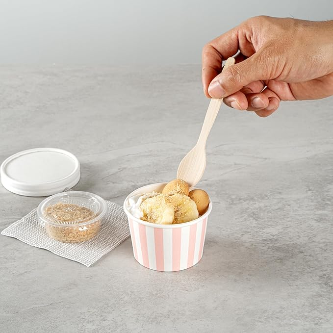 Restaurantware-Coppetta 4 Ounce Dessert Cups, 200 Disposable Ice Cream Cups - Lids Sold Separately, Heavy-Duty, Pink And White Paper Frozen Yogurt Bowls, For Hot And Cold Foods