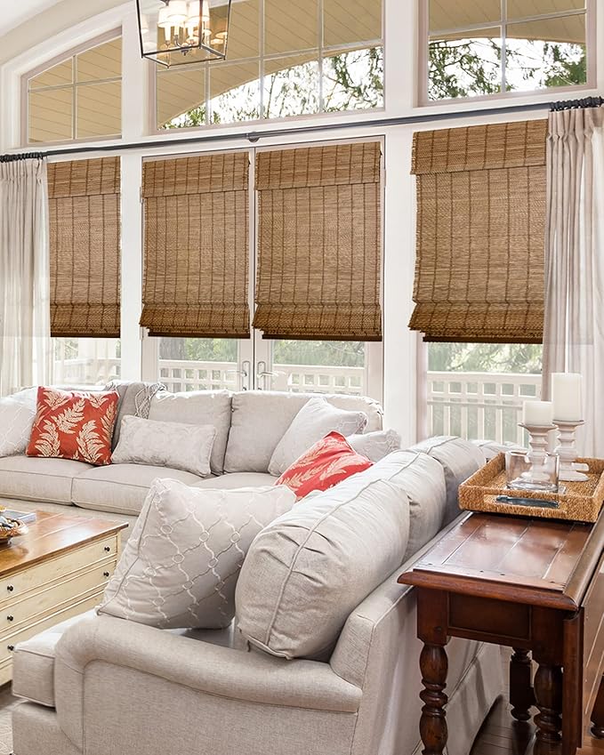 CHICOLOGY Bamboo Roman Shades - Designer Eco-Friendly Light Filtering Window Blinds, Ideal for Home & Patio, Premium Quality, Elk Brown, 29"W X 64"H