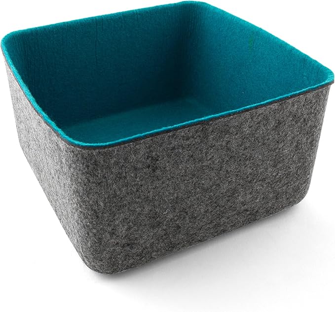 Three by Three Seattle Felt·Like·It! 5x5x4 Inch Felt Storage Bin for Office, Craft Room, Classroom, Living Room, Bedroom Storage (Blue)