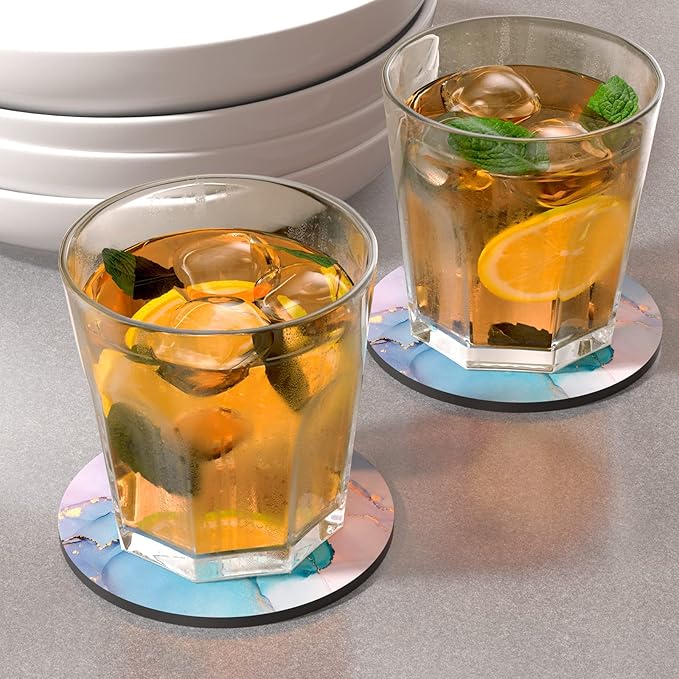 Nipichsha Coasters for Drinks, Set of 6 Cute Absorbent Rubber Drink Coasters for Cup with Non Slip Backing, Kitchen Home Decor Housewarming Gift, Round 4 in, Colorful Marble