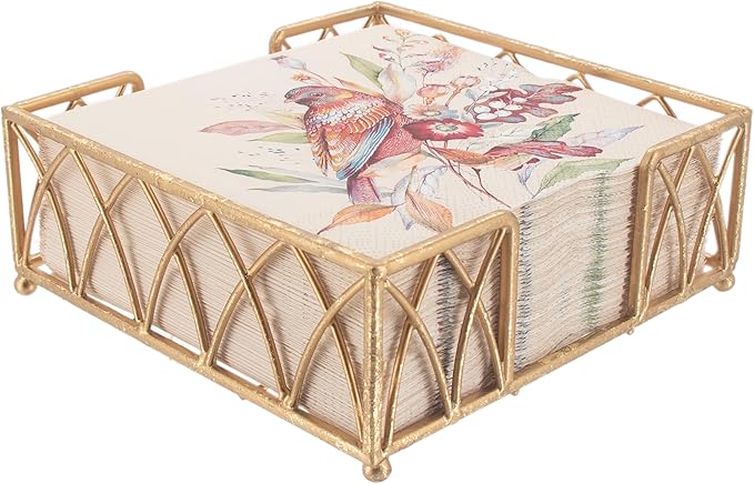 Boston International Arch Design Lunch Napkin Holder Caddy, Gold Leaf