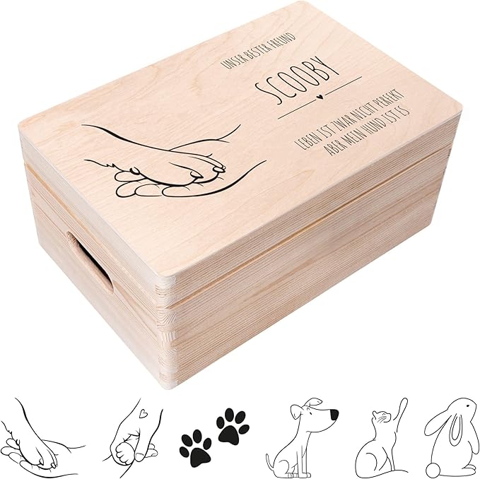 Creative Deco Personalized Wooden Storage Box Memory Box Pet | 11.8x7.87x5.51in (+-0.5) | Minimalistic | Hinged Lid Handles Engraving | Gift Box | UNSANDED Keepsake Souvenir Chest