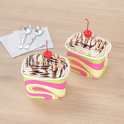 Coppetta 12 Ounce Dessert Cups, 50 Greaseproof Ice Cream Cups - Lids Sold Separately, For Hot And Cold Foods, Pastel Groove Paper Yogurt Bowls, Disposable, Sturdy - Restaurantware