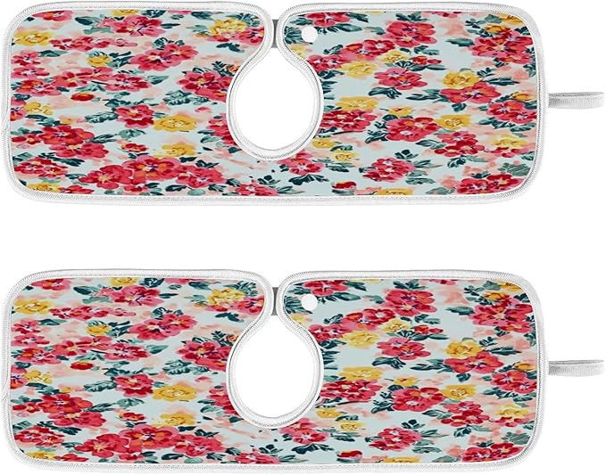 Kitchen Faucet Absorbent Mat,Rose Floral Flower Water Splash Guard for Sink, Faucet Drip Catcher Thicken Sponge Microfiber Faucet Water Catcher Mat Sink Absorbent Mat for Kitchen 30x5in 2Pack