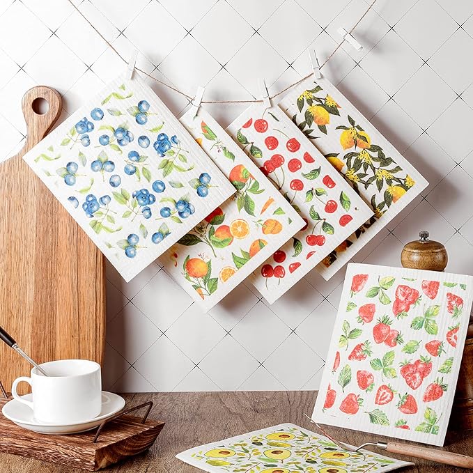 Patelai 6 Pcs Swedish Dishcloth for Kitchen Fruit Swedish Dish Towels Swedishs Dish Cloths Absorbent Reusable Paper Towels Washable Cleaning Cloths No Odor for Kitchen Decor