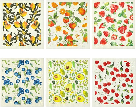 Patelai 6 Pcs Swedish Dishcloth for Kitchen Fruit Swedish Dish Towels Swedishs Dish Cloths Absorbent Reusable Paper Towels Washable Cleaning Cloths No Odor for Kitchen Decor
