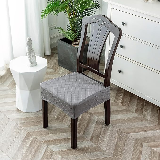 Genina Waterproof Seat Covers for Chairs,Set of 2 Dining Room Chair Seat Covers for Kitchen,Stretch Jacquard Removable Washable Dining Chair Slipcovers Protectors,No Rear Covers, Light Grey