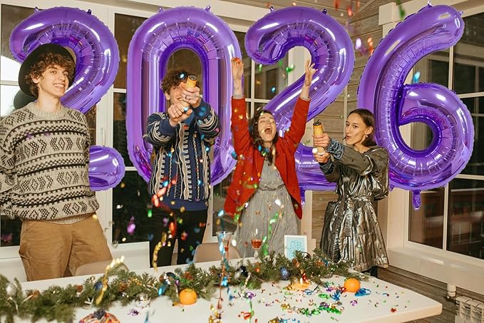 Huge Purple 2026 New Year Balloons 40 Inch 2026 Purple Mylar Foil Helium Number Balloons 2026 Christmas New Year Eve Graduation Party Decorations Supplies