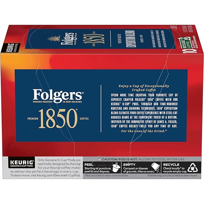 Folgers 1850 Expedition Blend Medium Roast Coffee, 60 Keurig K-Cup Pods (Pack of 2)