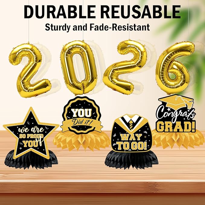 Graduation Decorations 2026 Themed Set - All-in-One Party Supplies with Backdrop & Tablecloth, Congrats Grad Banner for High School College Class of 2026 Decor