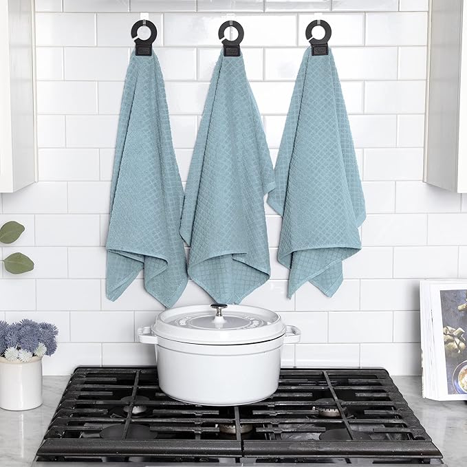 Ritz Premium Hook and Hang Towel, (2-Pack), 18" x 28", Long-Lasting Durable Rubber Hook, Highly Absorbent Super Soft Hand Cloths for Kitchen, Bathroom, Laundry Room, Dew