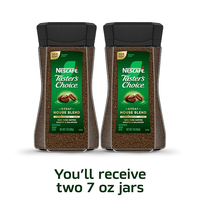 NESCAFÉ Taster's Choice Instant Coffee,Medium Light Roast Coffee,Decaf House Blend,(7 Oz Each),(Pack of 4)