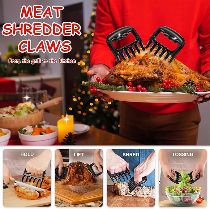 RINPIR 35pcs Deluxe Grilling Gifts Set for Birthday Fathers Day, Stainless Steel BBQ Accessories Kit for Men Dad, Professional Grill Tools Utensils with Scissors, Meat Claws in Aluminum Case Black