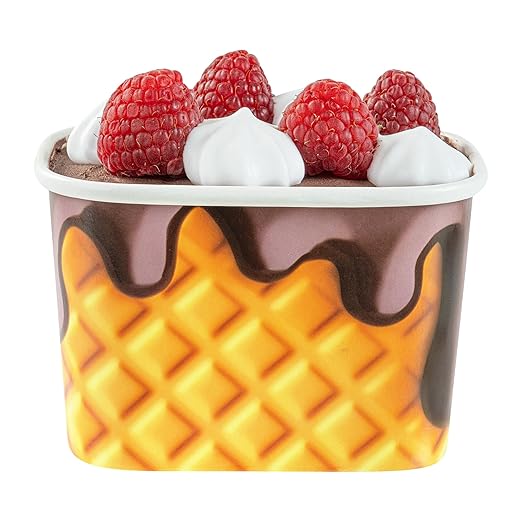 Restaurantware Paper Cups 200 Count 12 Ounce Square Disposable Ice Cream Containers, Leak-Resistant Paper Dessert To Go Cups, Hot And Cold Food, Durable Chocolate Drizzle Design