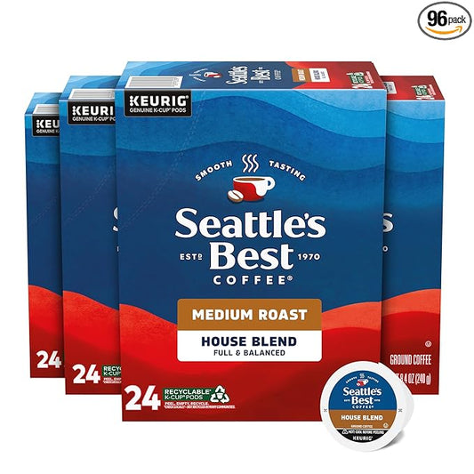 Seattle’s Best Coffee, Medium Roast K-Cup Coffee Pods, House Blend, 100% Arabica, 4 Boxes (96 Pods Total)