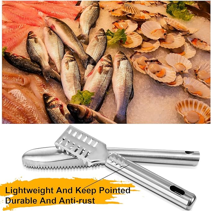 Mudder 6 Pieces Fish Scaler Remover Brush Stainless Steel Sawtooth Scarper Remover with Handle Multi-functional Bottle Opener for Kitchen Tool Faster and Easier Fish Scales Skin Removing Peeling