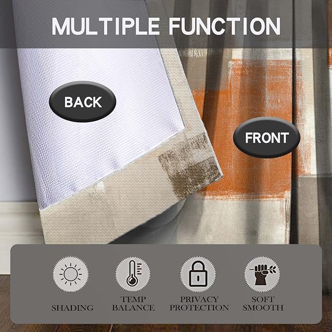 MCALK Beige Kitchen Curtains Tiers Set 2 Piece for Windows Orange Kitchen Window Curtains Set,Modern Abstract Art Valances for Living Room(24" Tiers Set)