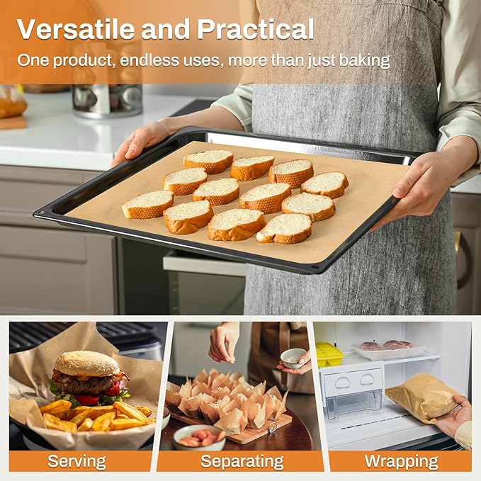 200Pcs 9x13 Inch Unbleached Parchment Paper Sheets for Baking, Pre-Cut, Non-Stick Parchment Paper for Baking, Cooking, Grilling, Air Fryer, Half Sheet Baking Sheets for Baking Cookies, Cooking, Oven