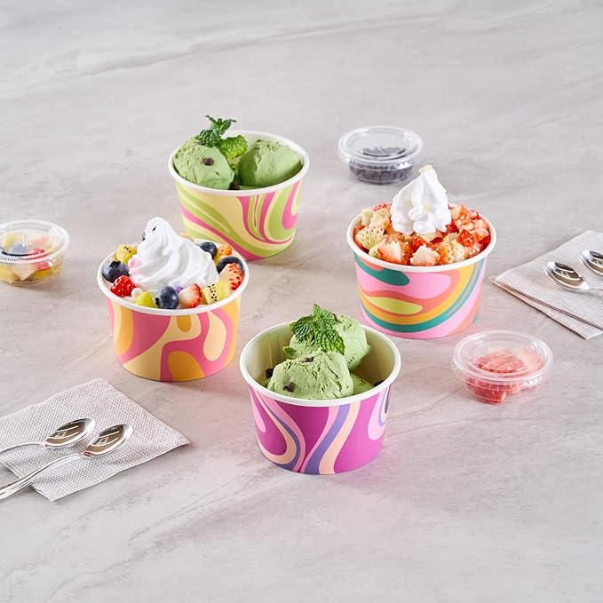 Coppetta 8 Ounce Dessert Cups, 50 Greaseproof Ice Cream Cups - Lids Sold Separately, For Hot And Cold Foods, Midnight Groove Paper Yogurt Bowls, Disposable, Sturdy - Restaurantware