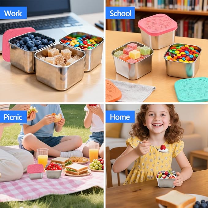 6 Pack Stainless Steel Food Storage Containers with Lids, 6 oz Small Snack Containers Leak Proof Snack Boxes & Meal Prep Lunch Boxes for School, Daycare, Picnic, Summer Camp