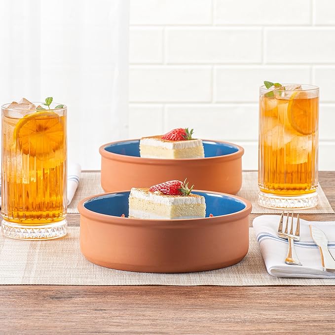 Restaurantware-Terra Tek 34 Ounce Terracotta Cazuelas, 2 Blue Glazed Clay Pots For Cooking - Oven-Ready, Microwavable, Terracotta Serving Pots, Dishwashable, For Cooking And Serving