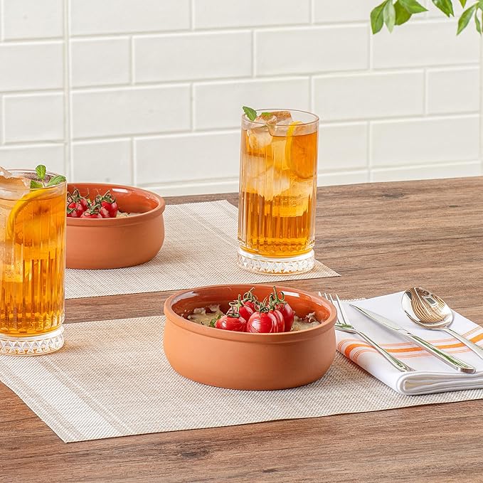 Restaurantware-Terra Tek 17 Ounce Terracotta Cazuelas, 2 Brown Glazed Clay Pots For Cooking - Oven-Ready, Microwavable, Terracotta Serving Pots, Dishwashable, For Cooking And Serving