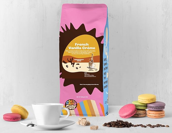 Crazy Cups Flavored Ground Coffee, French Vanilla Creme, in 10 oz Bag, For Brewing Flavored Hot or Iced Coffee