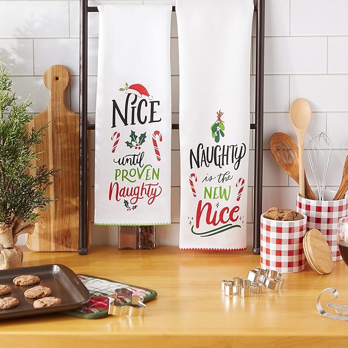 DII Holiday Kitchen Towel Set, Christmas Tea Towels for Baking, Cooking & Entertaining 18x28, Naughty/Nice, 2 Piece