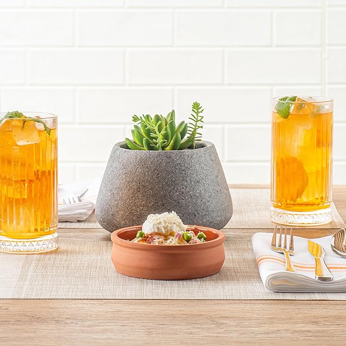 Restaurantware-Terra Tek 8.5 Ounce Terracotta Cazuelas, 2 Brown Glazed Clay Pots For Cooking - Oven-Ready, Microwavable, Terracotta Serving Pots, Dishwashable, For Cooking And Serving